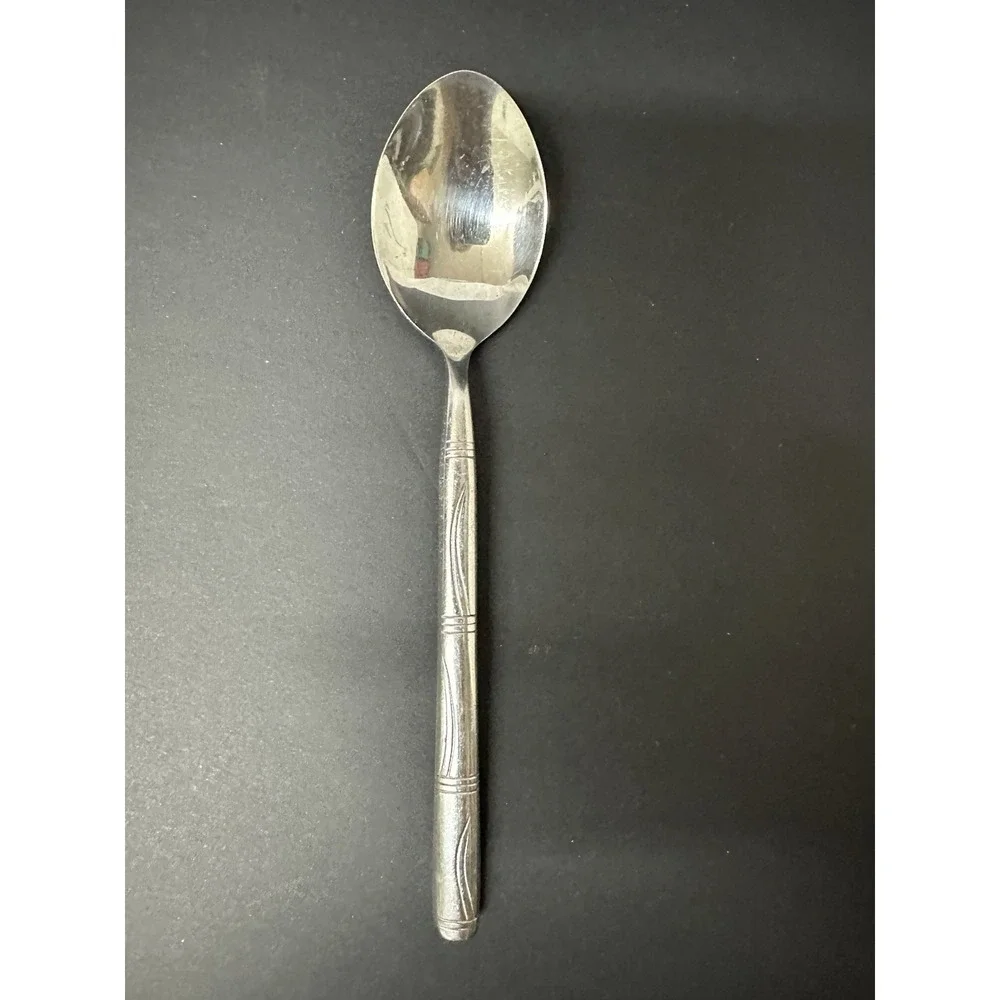 Stainless Flatware Teaspoons Horizontal Bands Wavy Lines Bamboo-Like Set Of 7